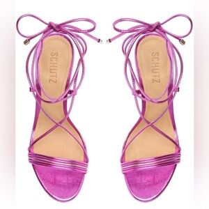 SCHUTZ Arceli Women's Metallic Pink Lace-Up Sandals